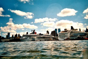 Approaching the city and its large boats