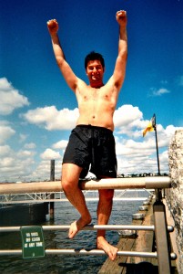 Dave victorious, making sure his feet don't slip