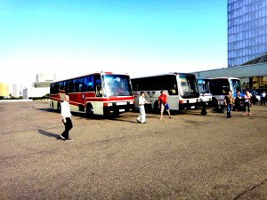 Outside the Yanggakdo hotel, Pyongyang, North Korea