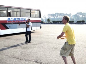Outside the Yanggakdo hotel, Pyongyang, North Korea