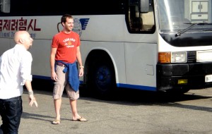 Outside the Yanggakdo hotel, Pyongyang, North Korea