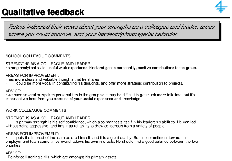 A Sample 360 degree Feedback Report Qualitative Feedback Joshua Spodek