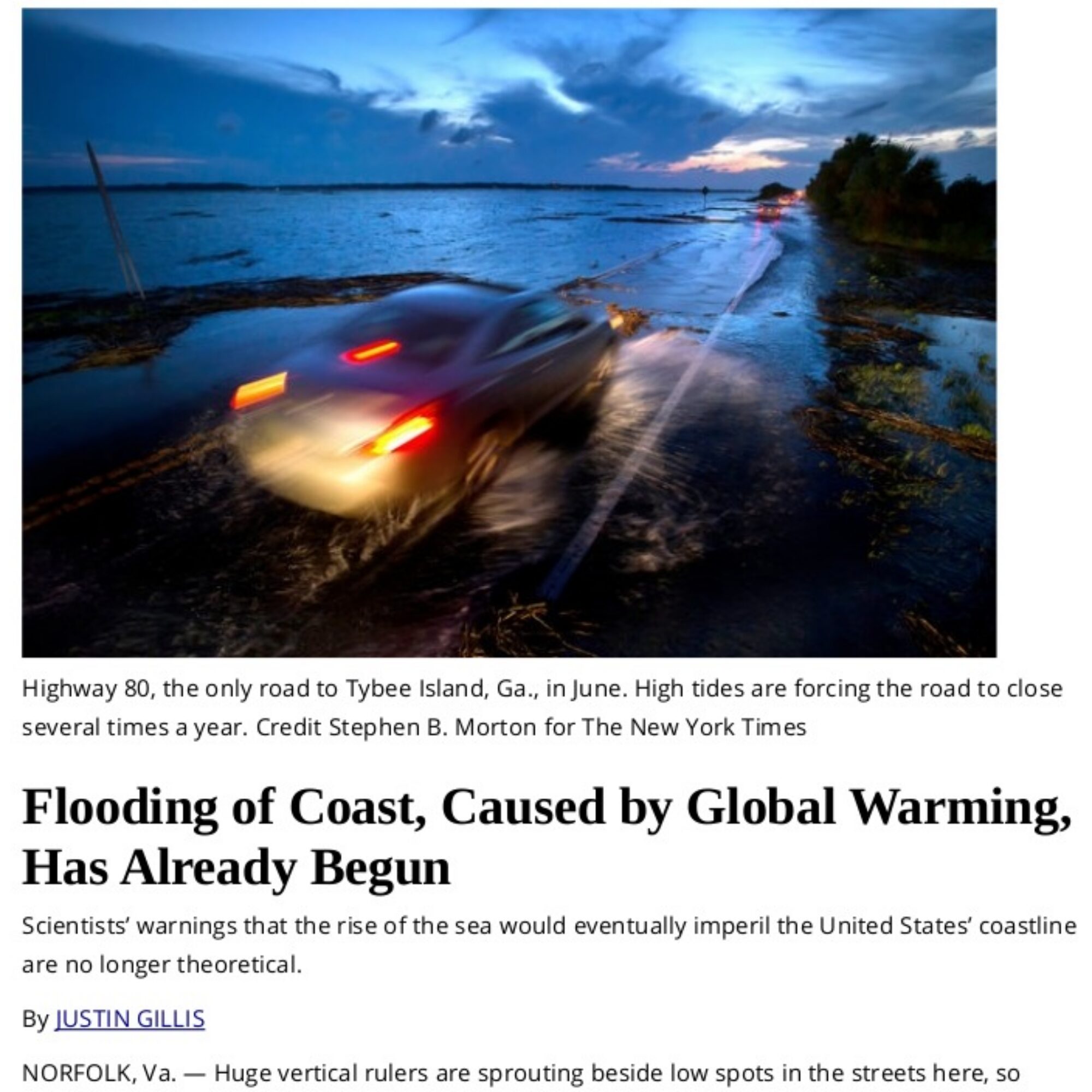 New York Times: “Flooding of Coast, Caused by Global Warming, Has Already Begun”–Not a word on prevention