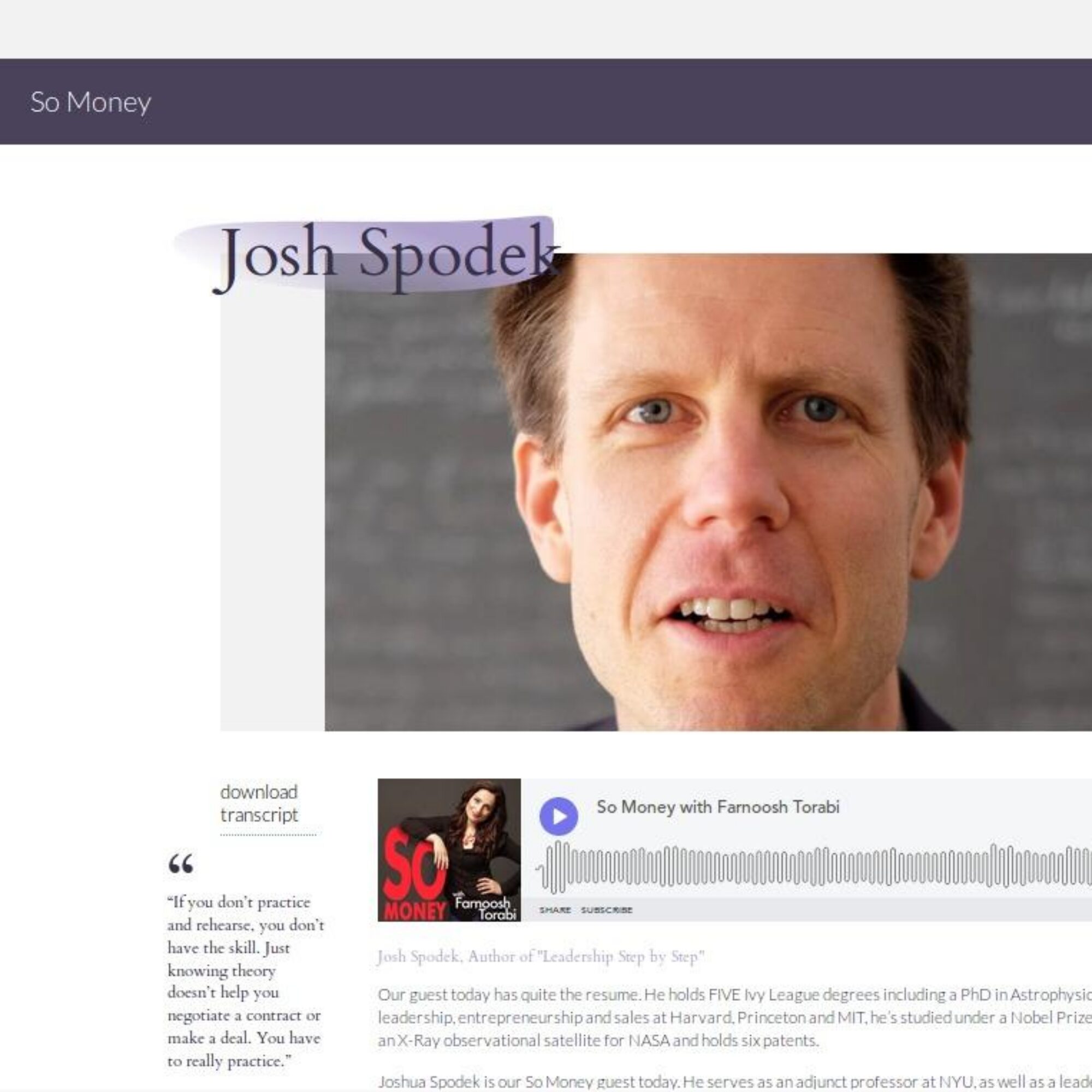 Farnoosh Torabi interviews me for her So Money podcast