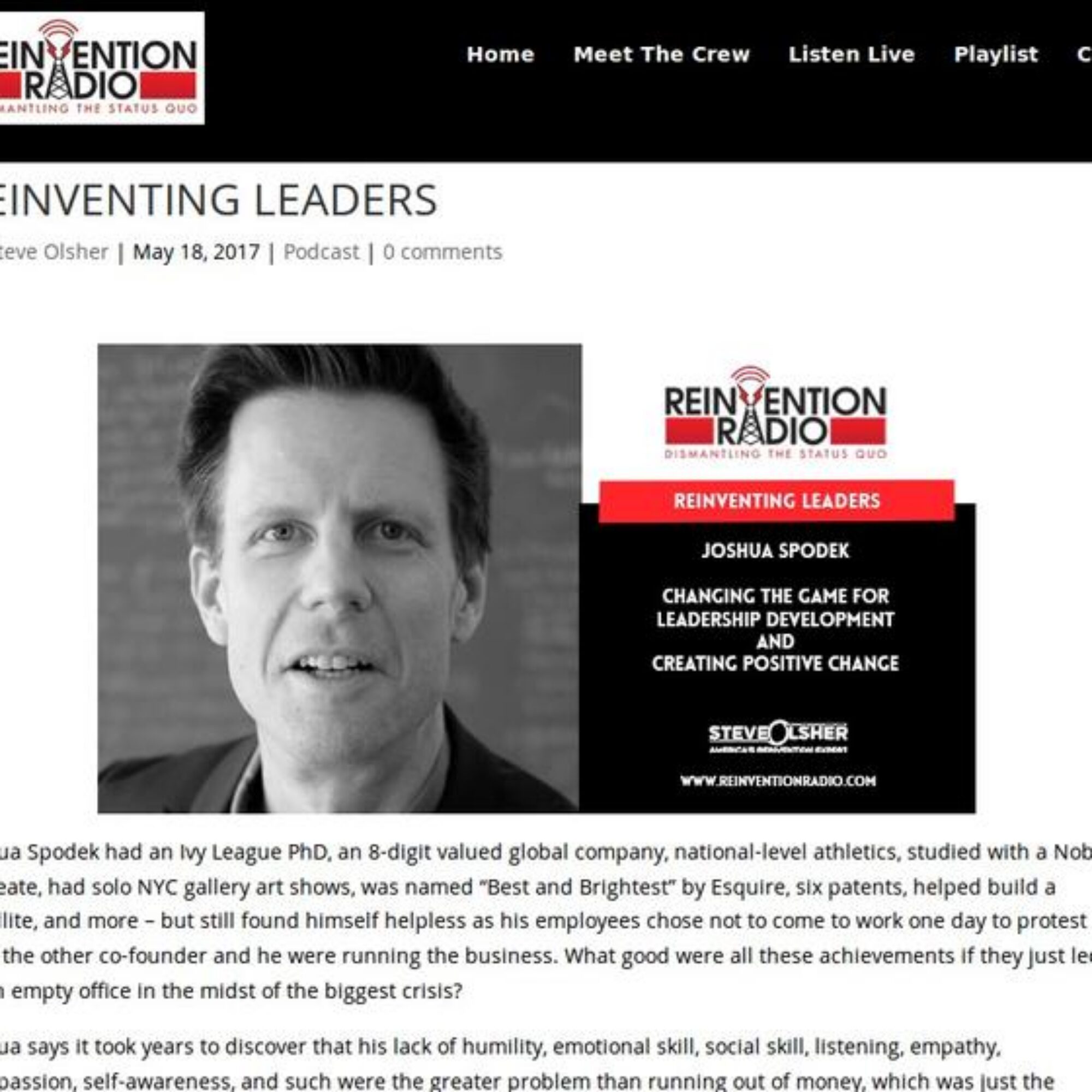 Reinvention Radio with Steve Olsher interviewed me