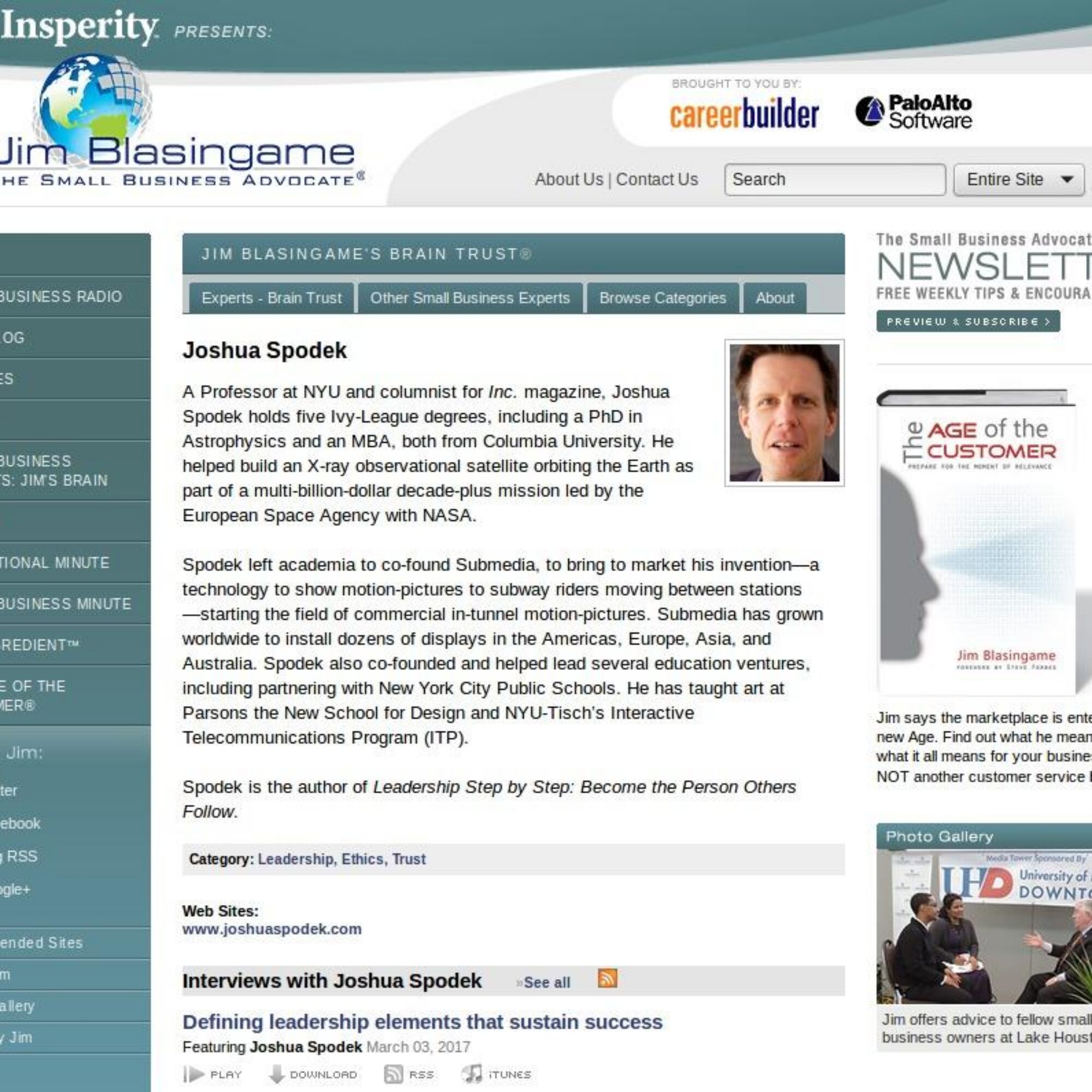 My radio interview on Jim Blasingame’s Small Business Advocate