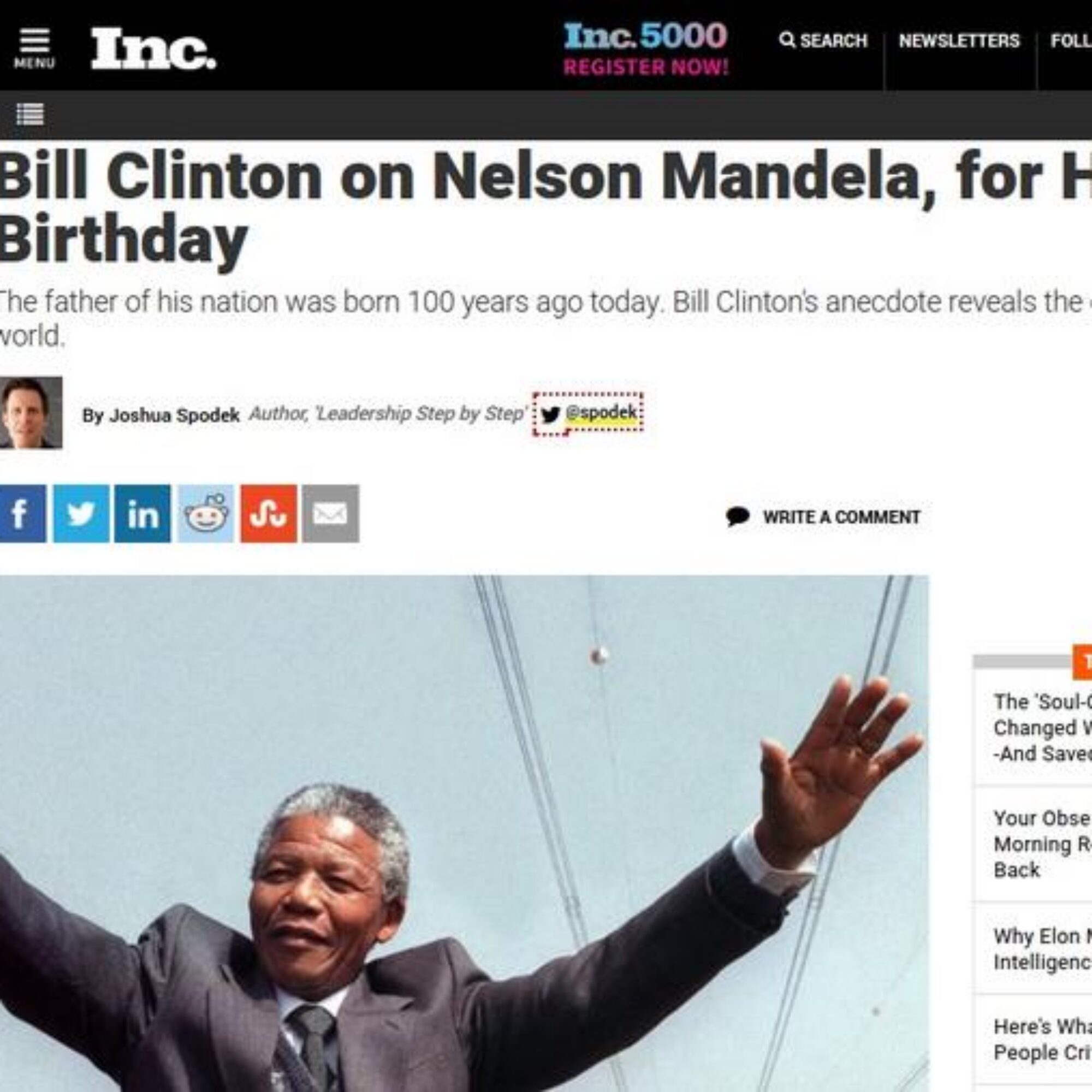 Bill Clinton on Nelson Mandela, for His 100th Birthday