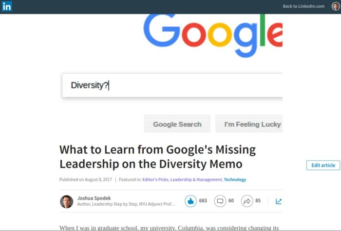 LindedIn Google diversity Memo