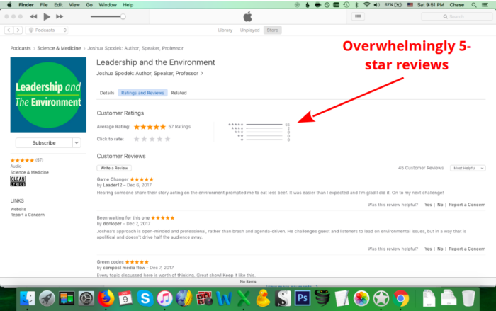Overwhelmingly 5-star reviews for Leadership and the Environment