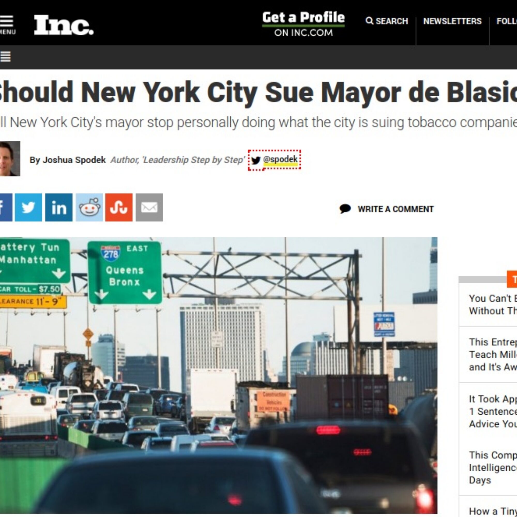 Should New York City Sue Mayor de Blasio? (Inc.)