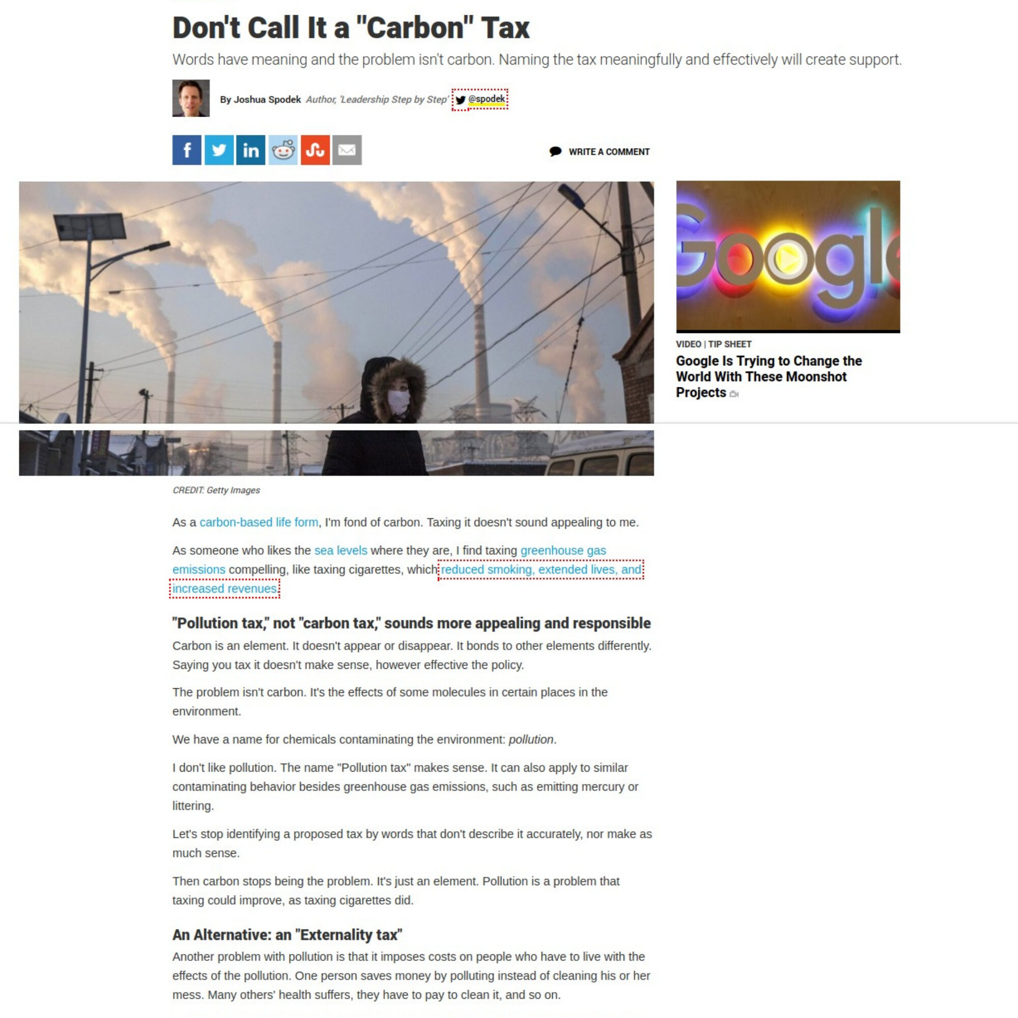 Don’t Call It a “Carbon” Tax