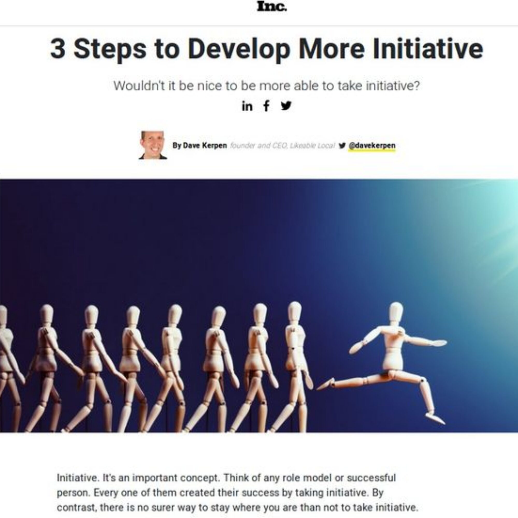 Initiative in mainstream media: Dave Kerpen in Inc.