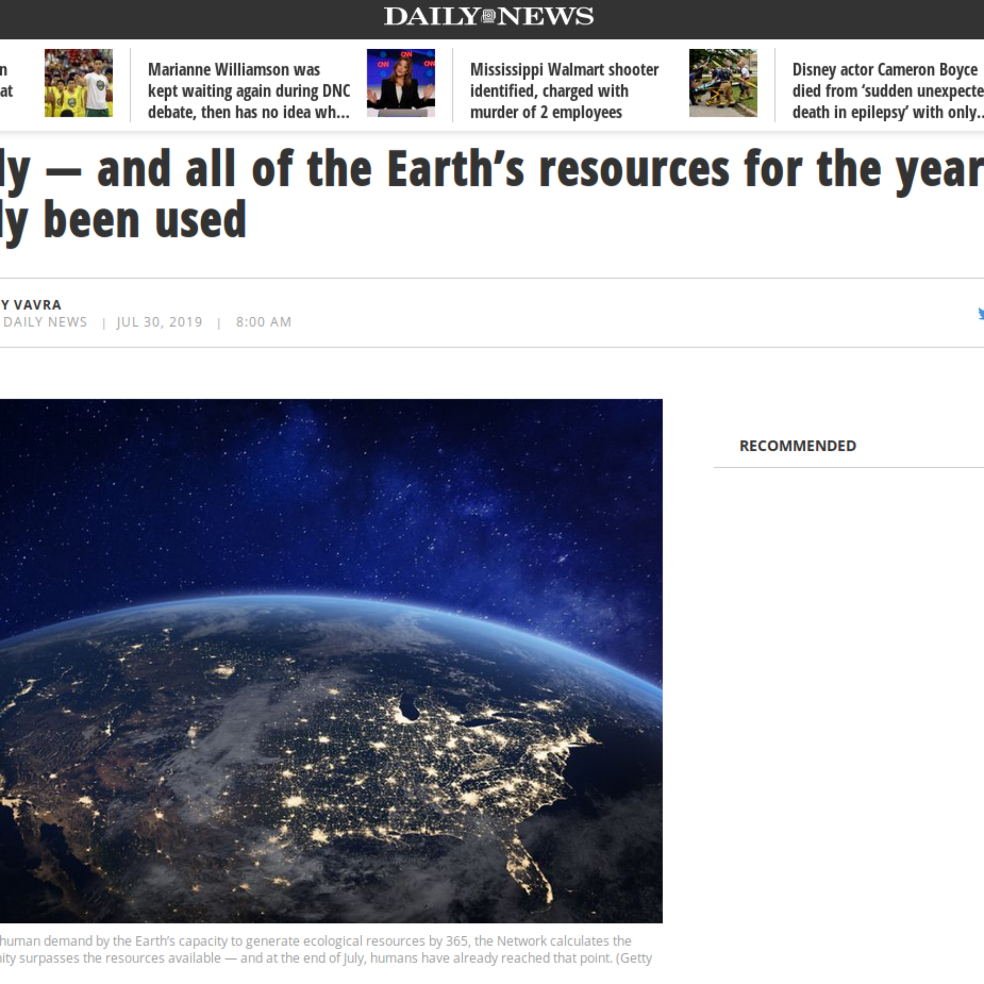 Your Daily Environment, 006, Earth Overshoot Day (was yesterday), July 30, 2019
