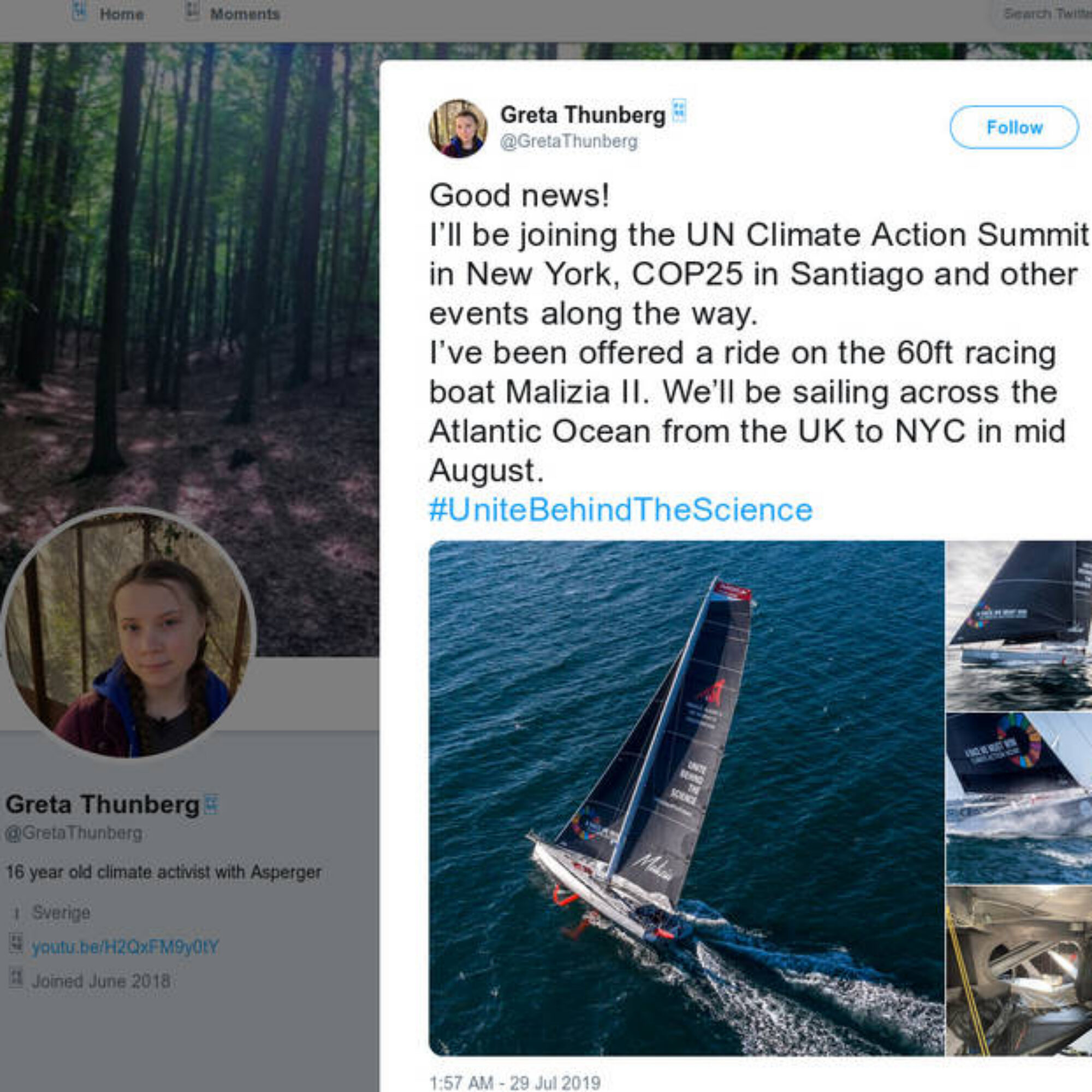Your Daily Environment 007: Greta Thunberg to sail the Atlantic, July 31, 2019