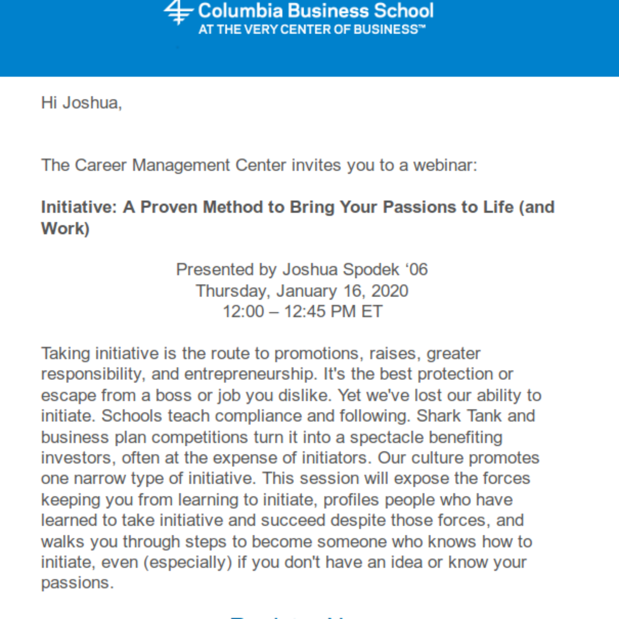 TOMORROW: My webinar on Initiative with Columbia Business School