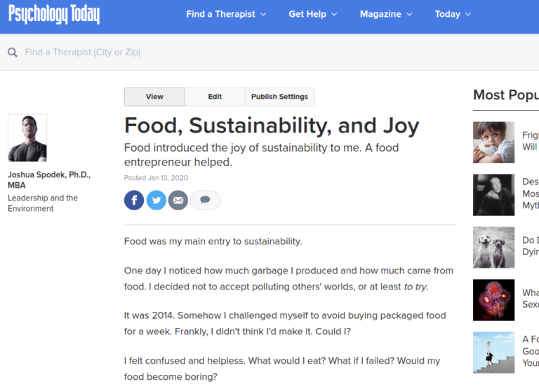 Read more about the article Psychology Today: Food, Sustainability, and Joy