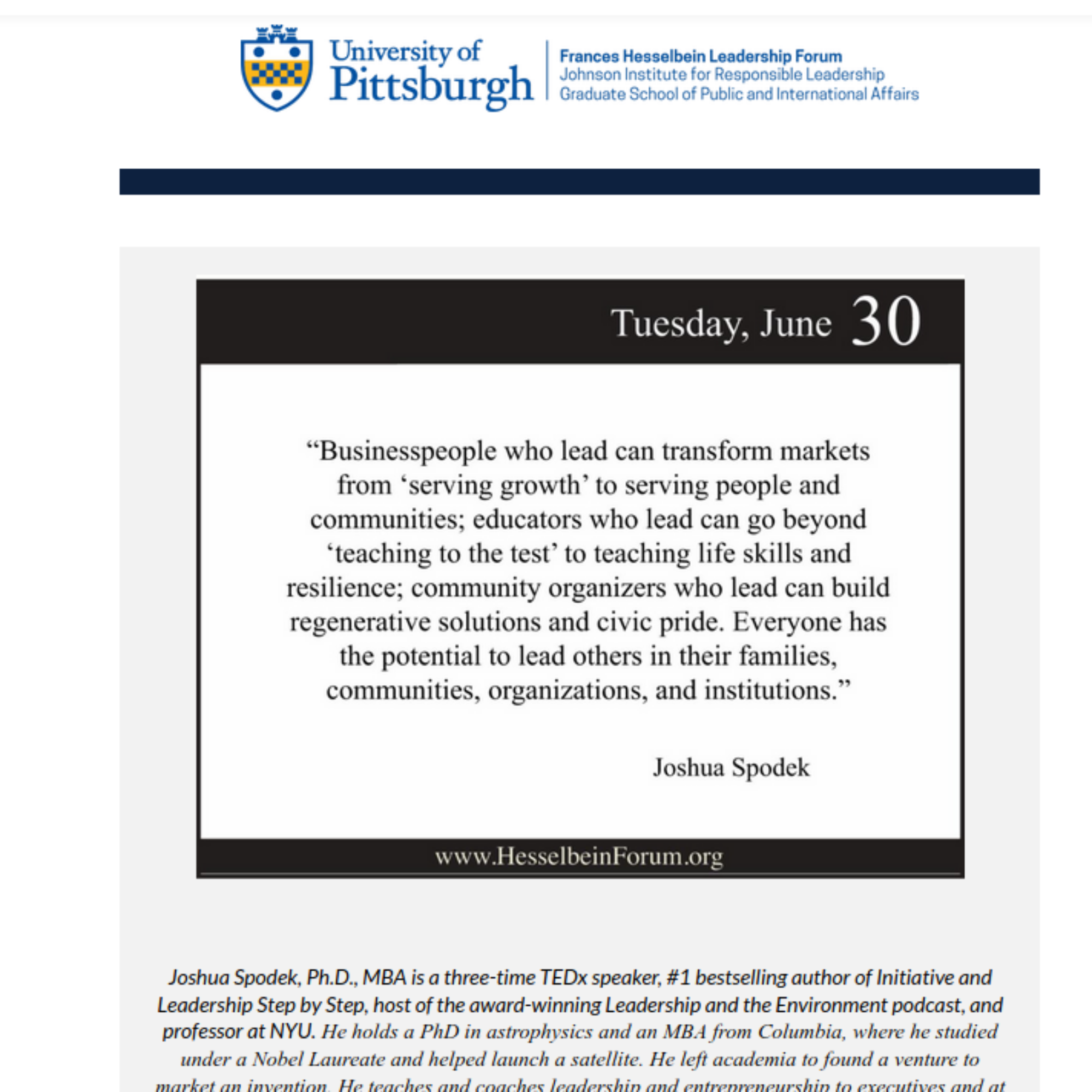 Frances Hesselbein quoted me for today’s Tip of the Day