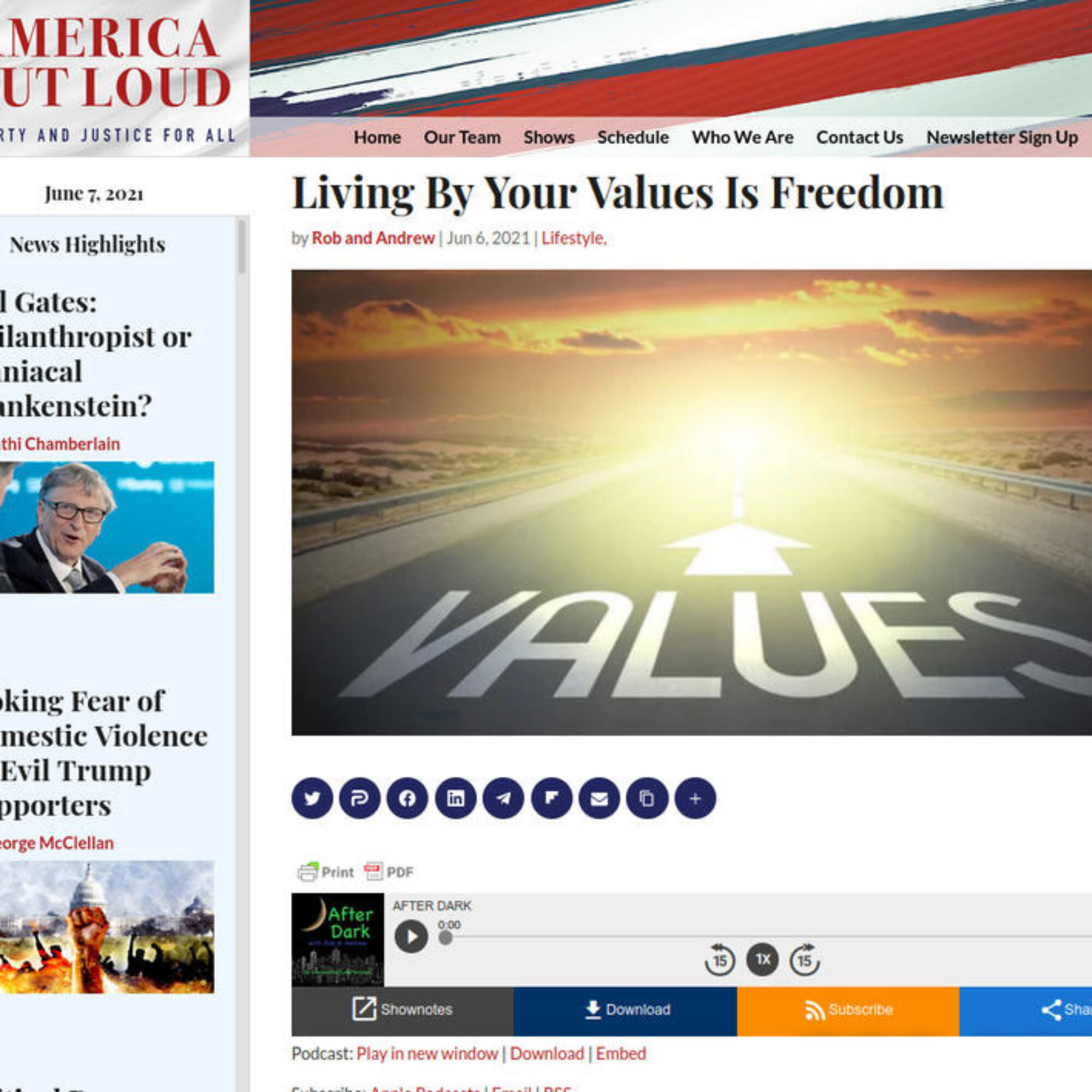 Hear me on conservative talk radio: Living By Your Values Is Freedom