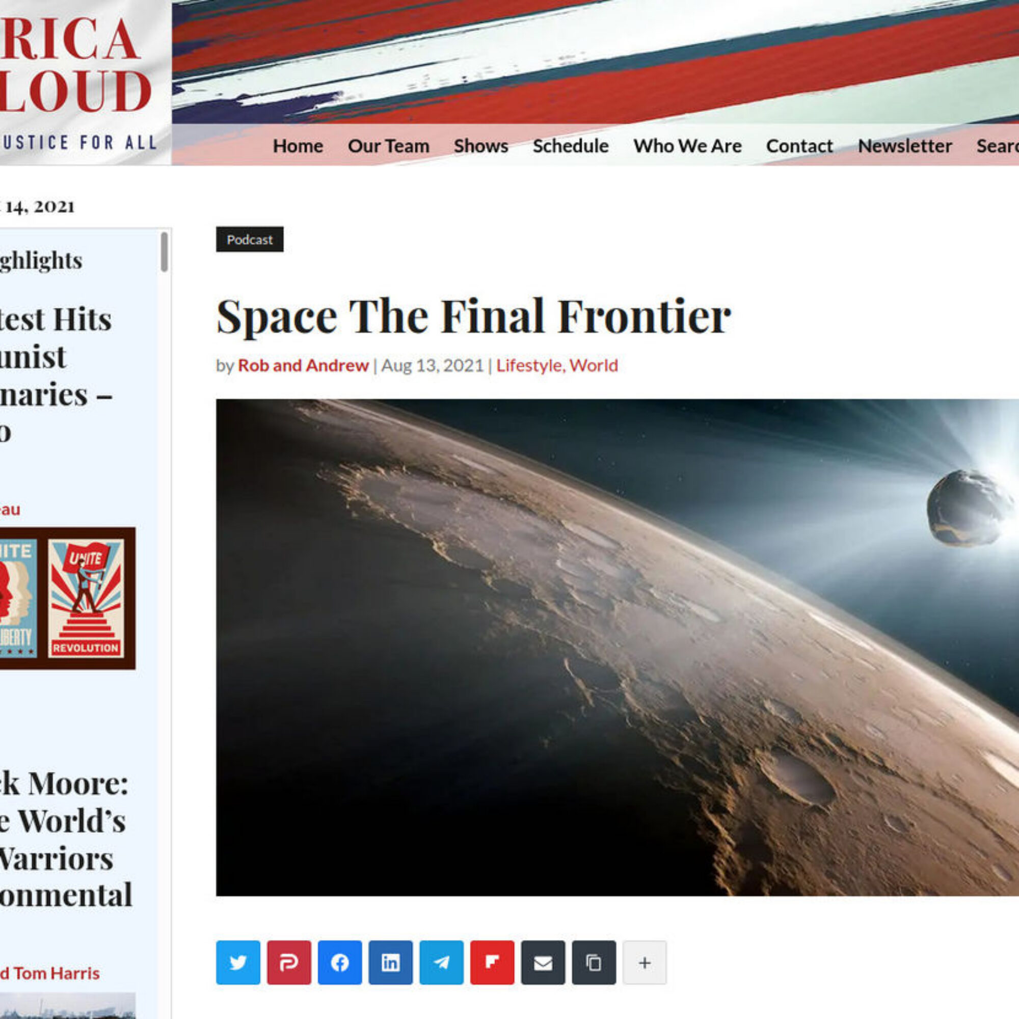 Space: The Final Frontier, hear me on America Out Loud on space, space travel, and astrophysics