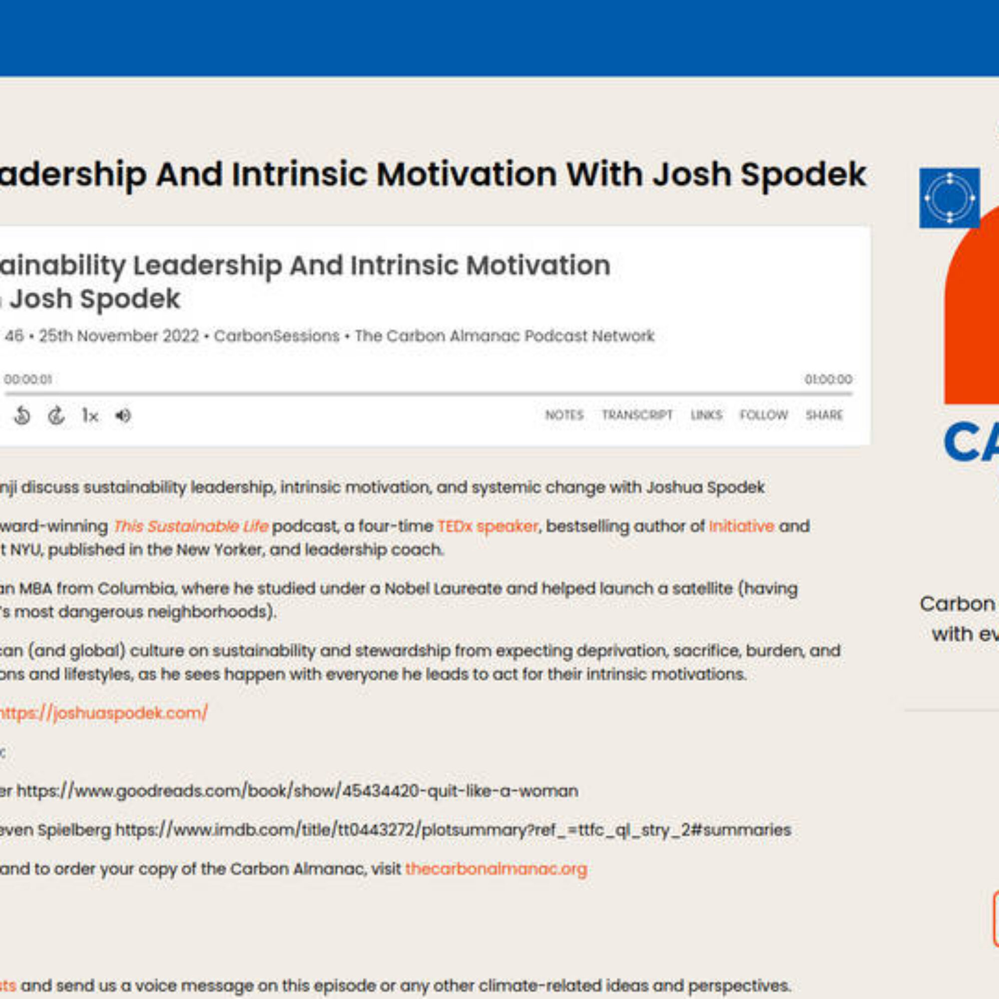 Hear me on the Carbon Sessions, from the Carbon Almanac Podcast Network, started by Seth Godin