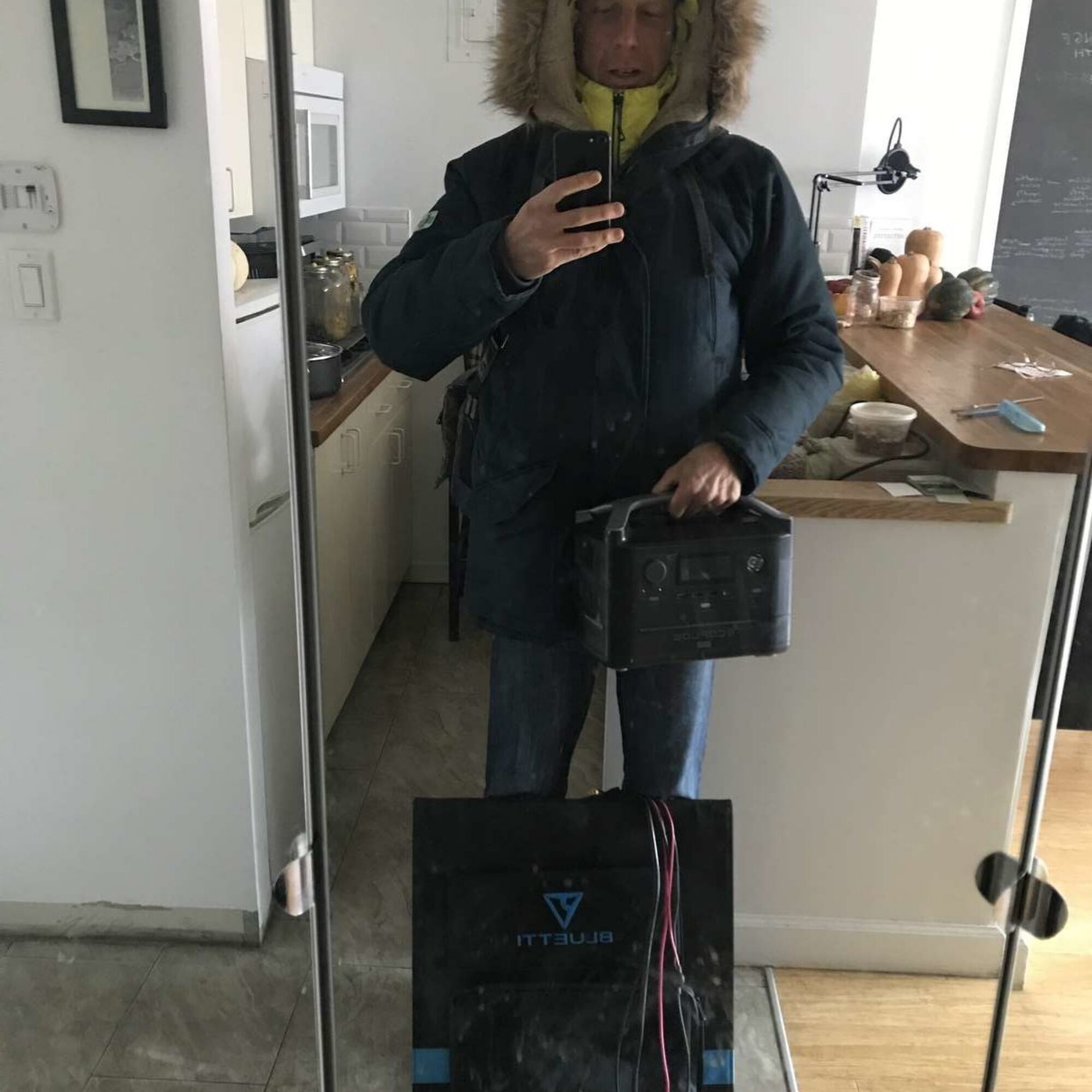 Bringing the solar panels to the roof in the cold, on the verge of six months.