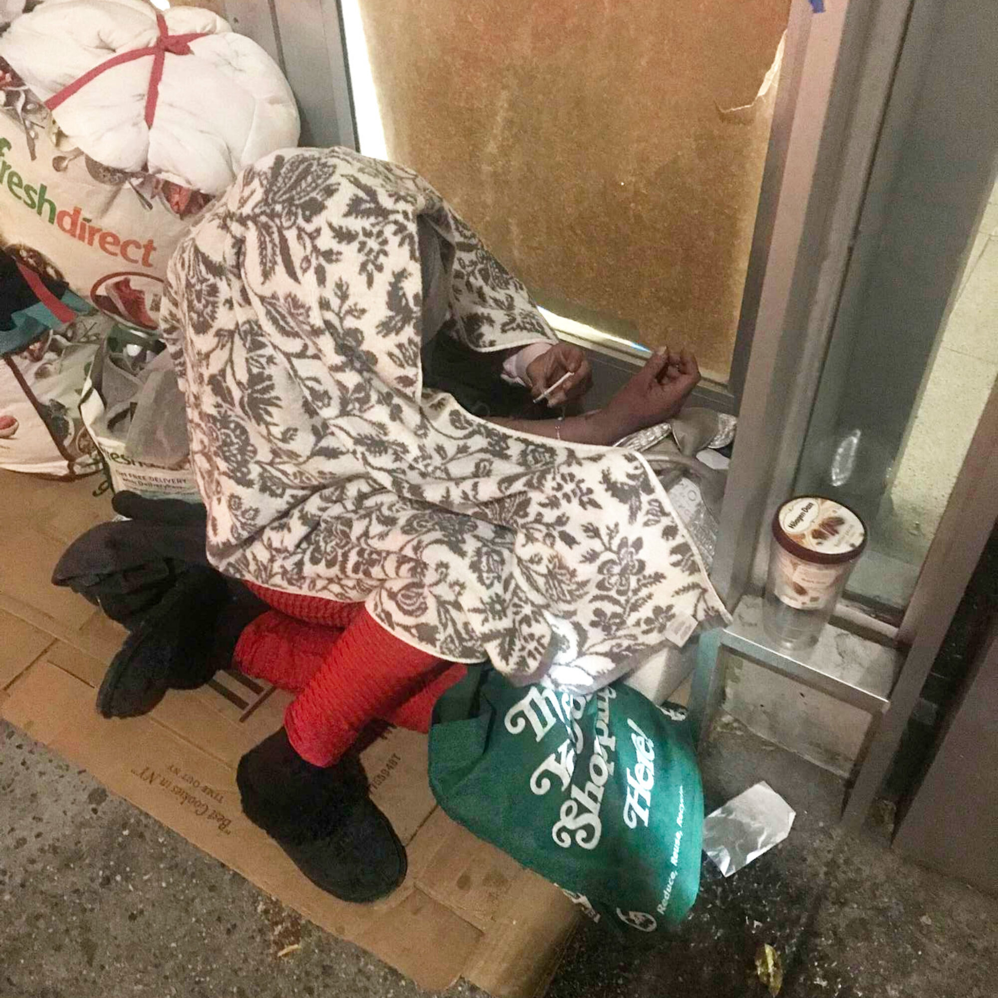 Our culture of addiction: someone injecting on Waverly, just off Sixth Avenue