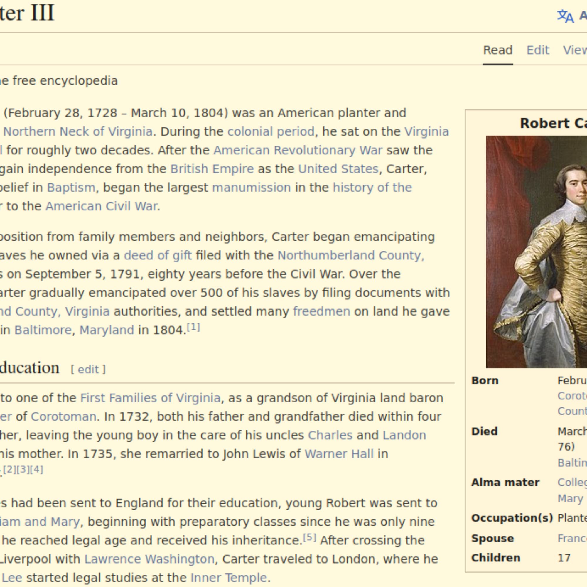 Extreme like Thomas Jefferson or like Robert Carter III?