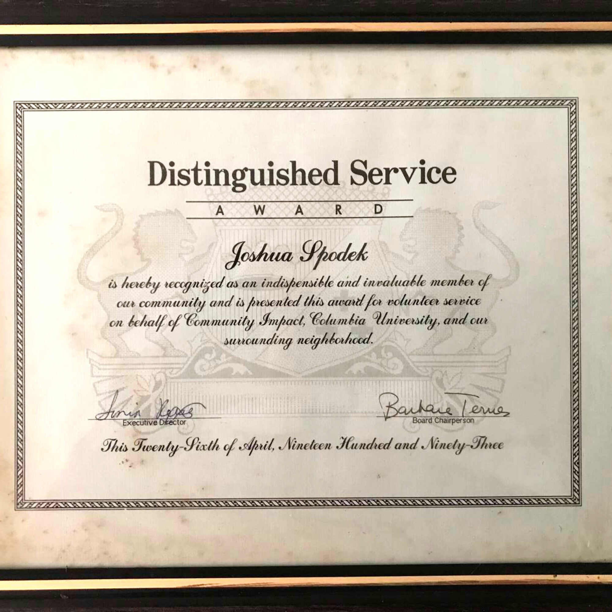 Volunteering recognition from 1993