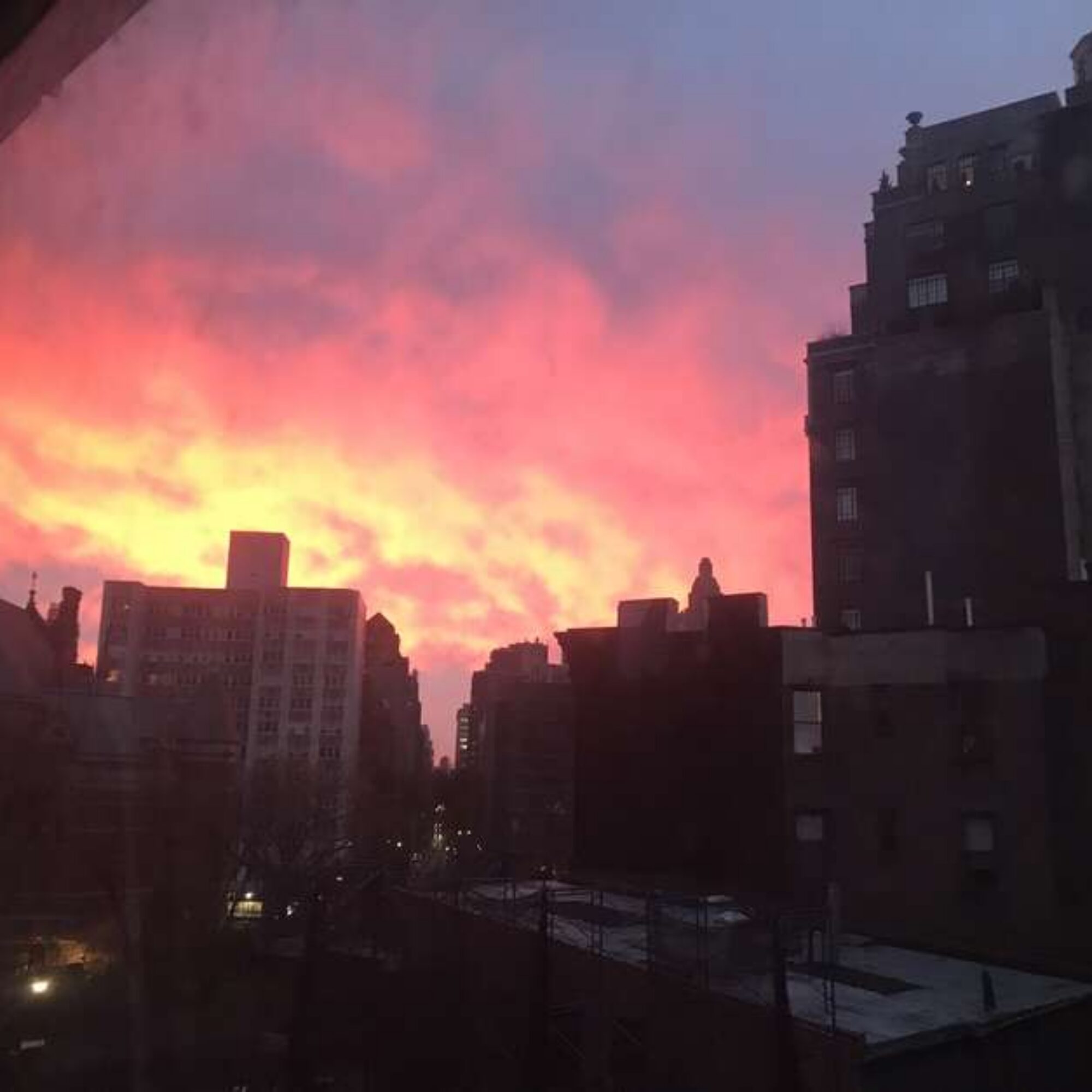 Beautiful, scary red sunrise, then a snow day
