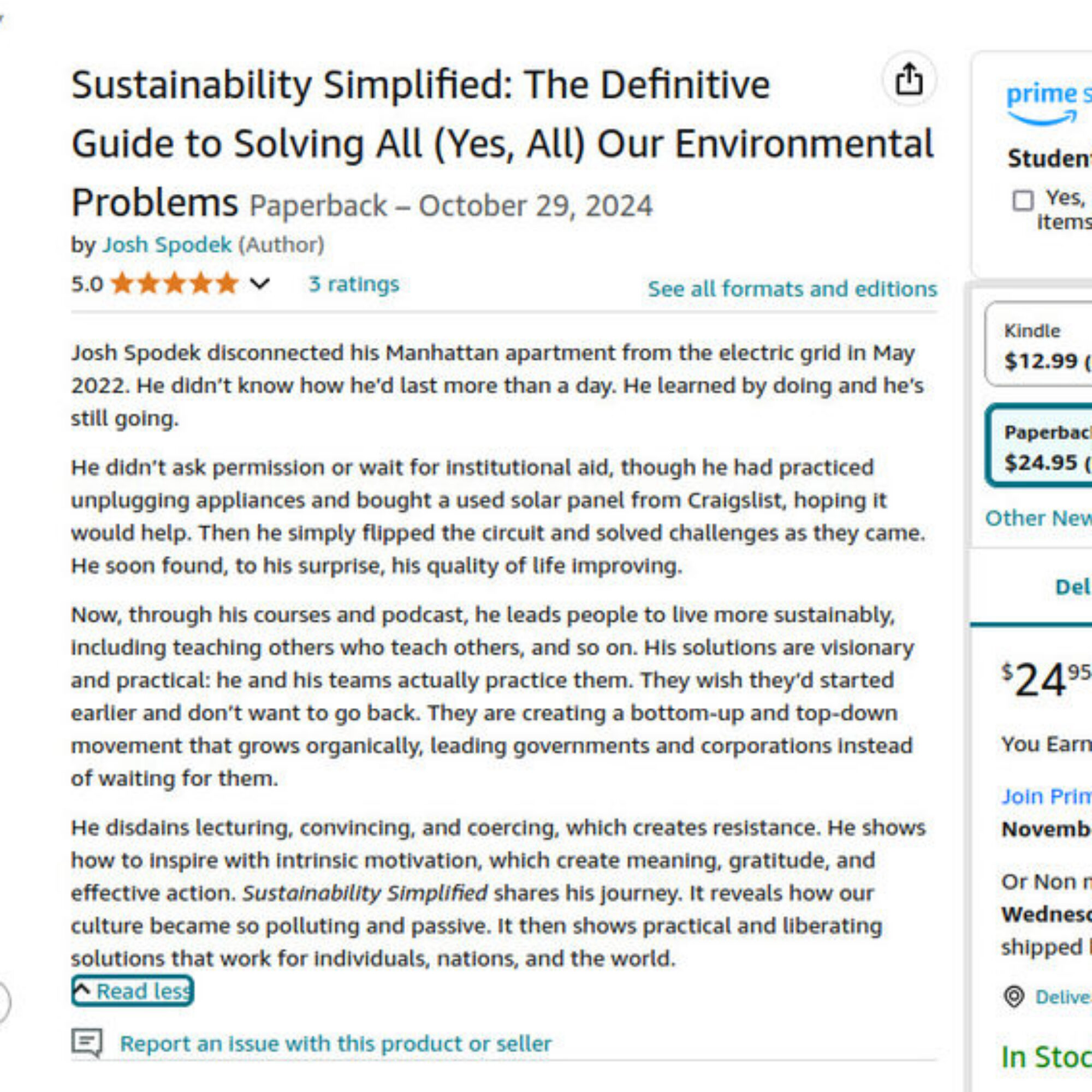 Sustainability Simplified became available in paperback this morning!