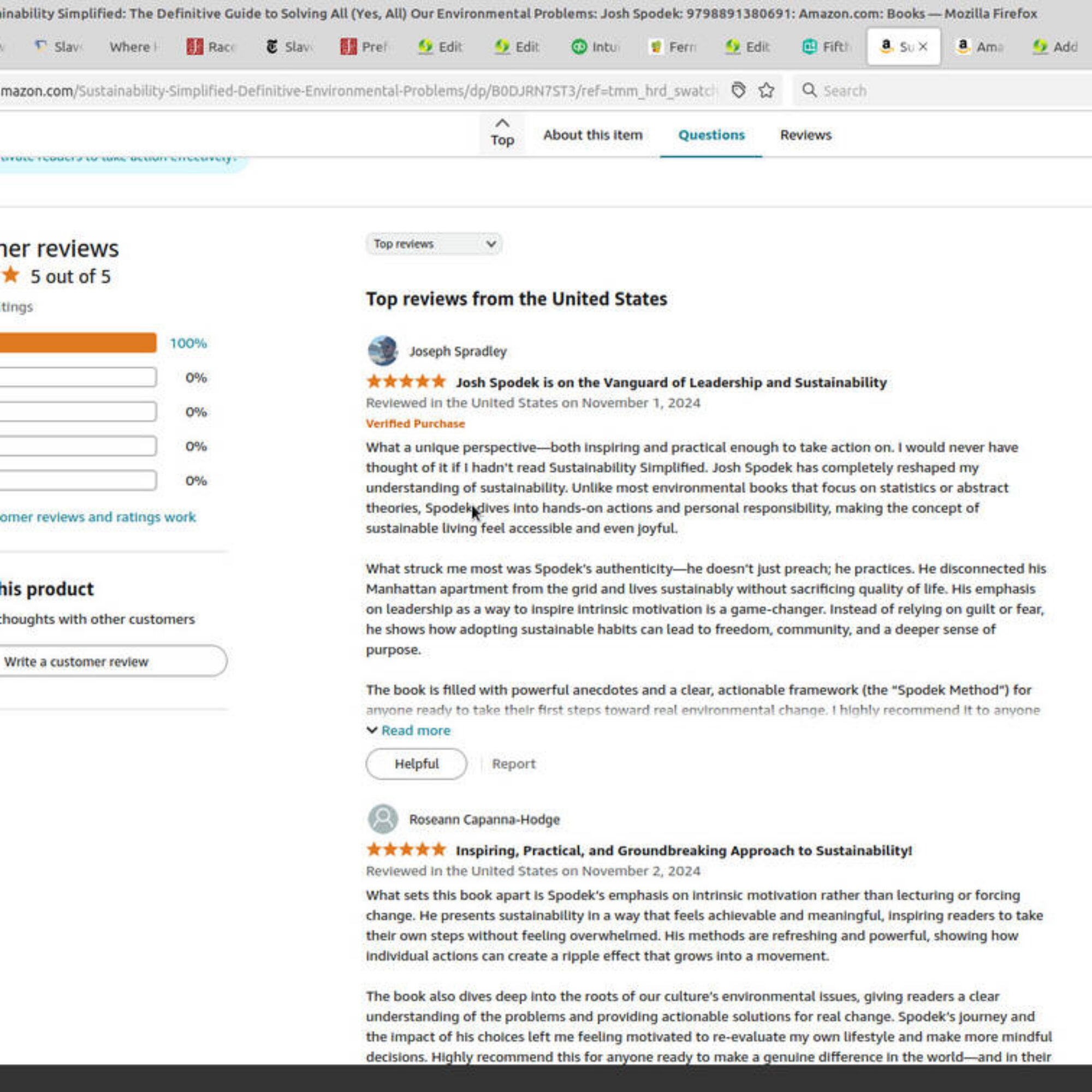 The reviews for Sustainability Simplified are coming in and look great.