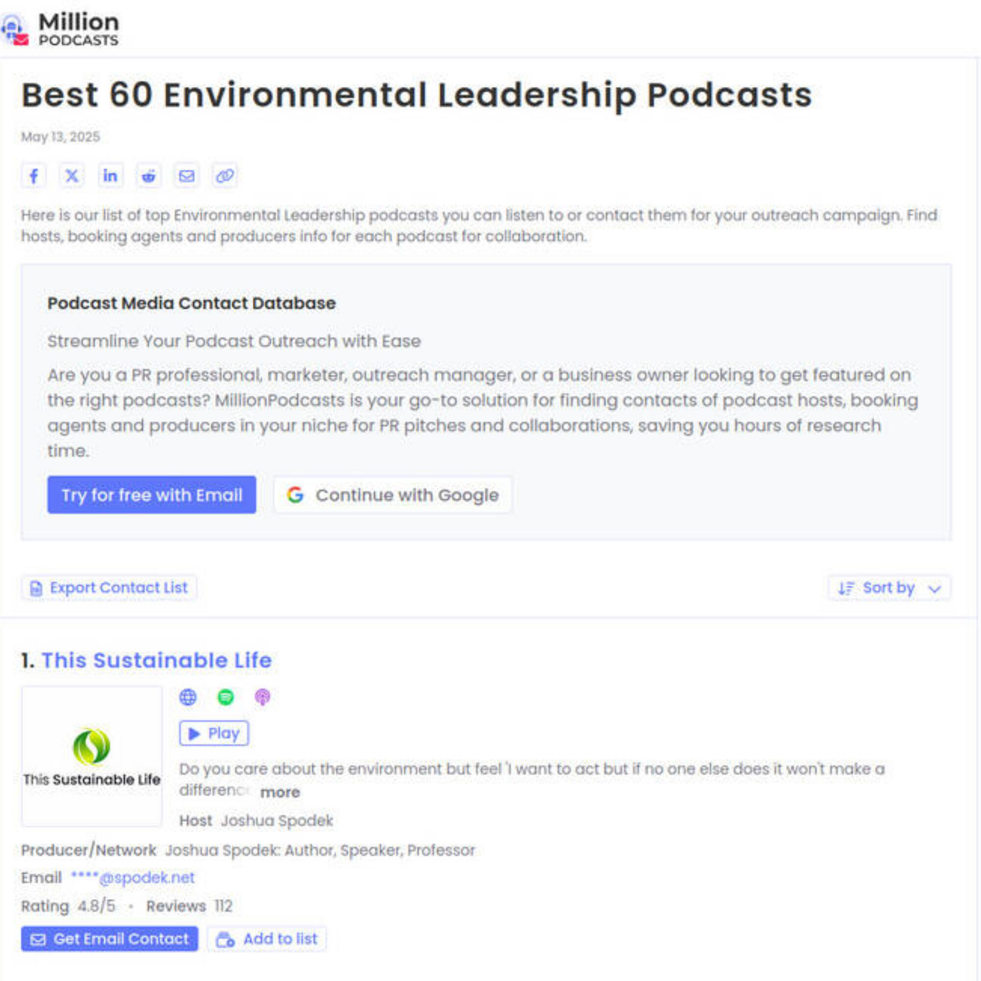 This Sustainable Life ranked #1 Environmental Leadership podcast