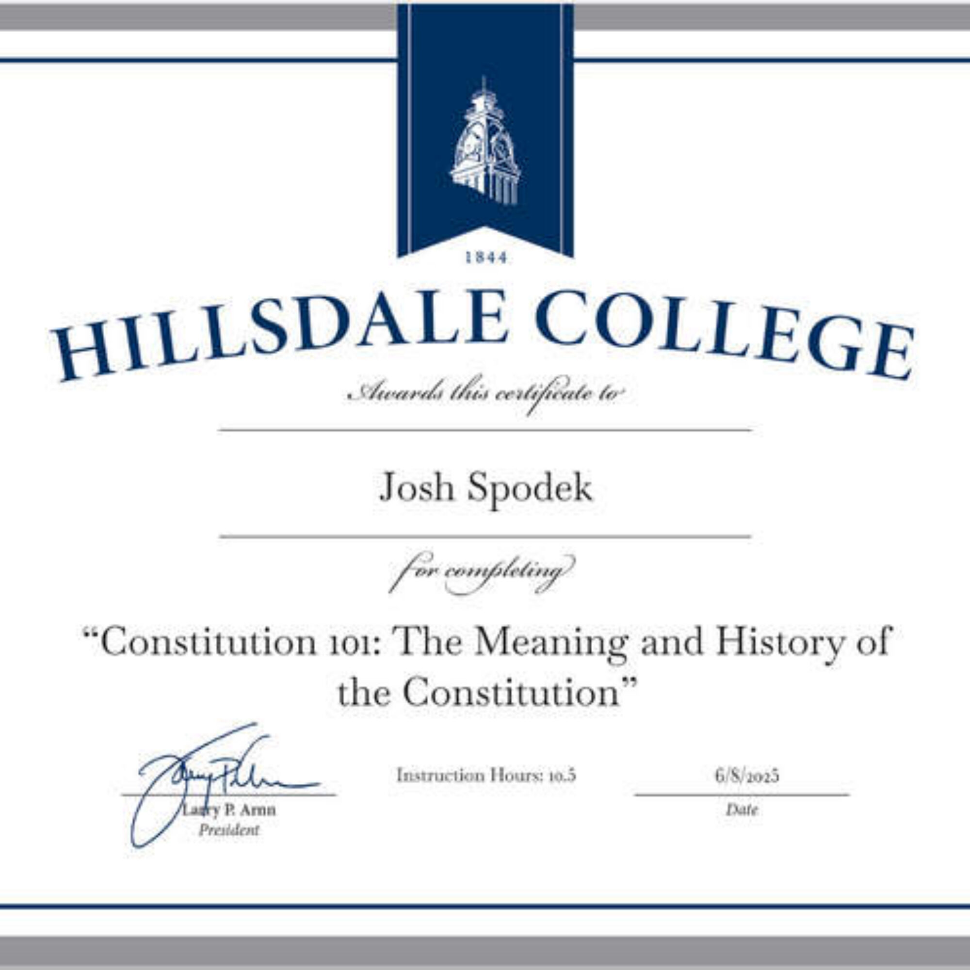 My first Hillsdale College online certificate and why I took the course