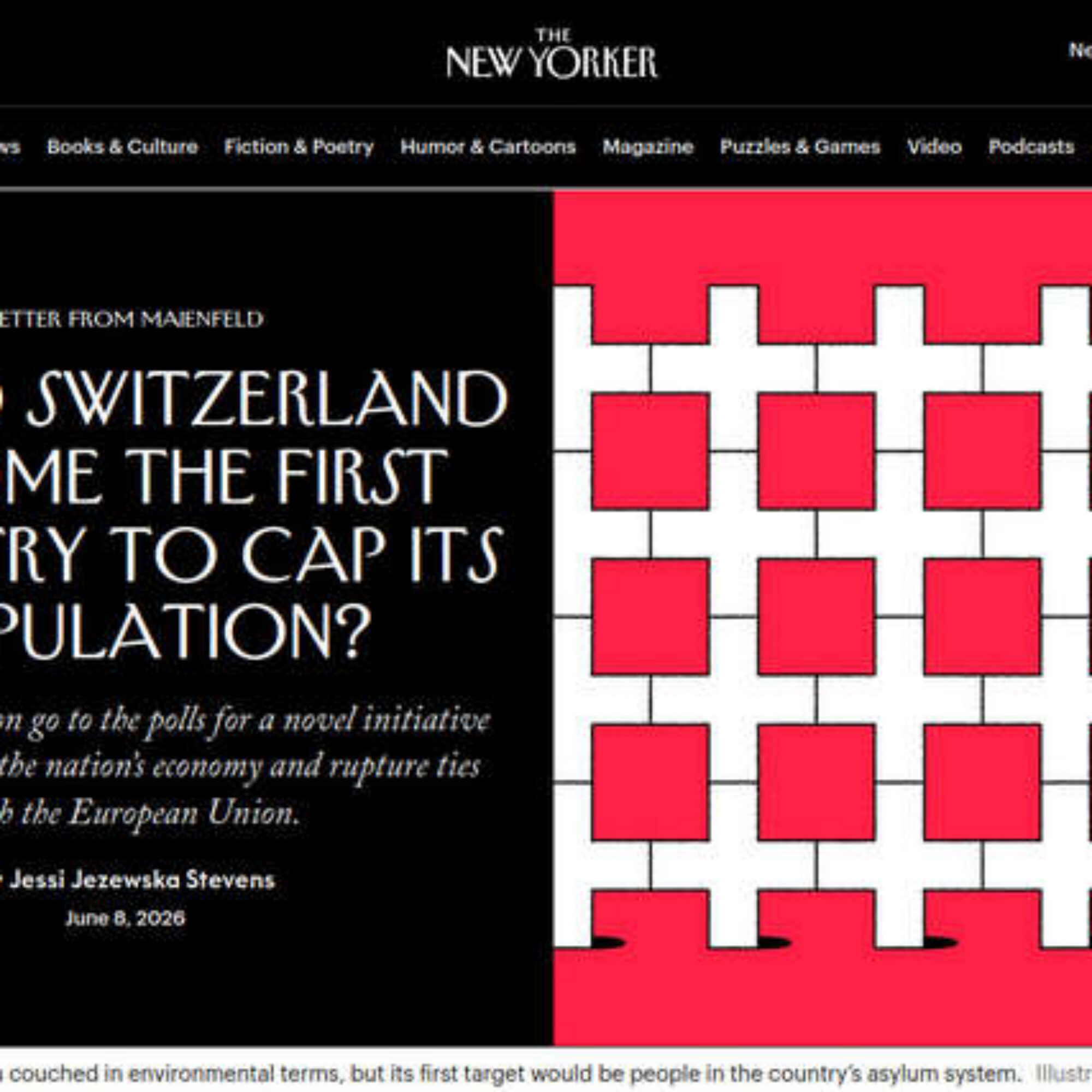 “Could Switzerland Become the First Country to Cap Its Population?” asks the New Yorker, and I comment.